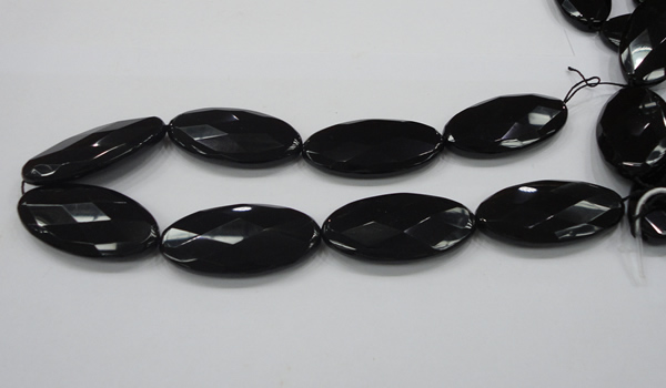 CAB322 15.5 inches 25*50mm faceted oval black agate gemstone beads