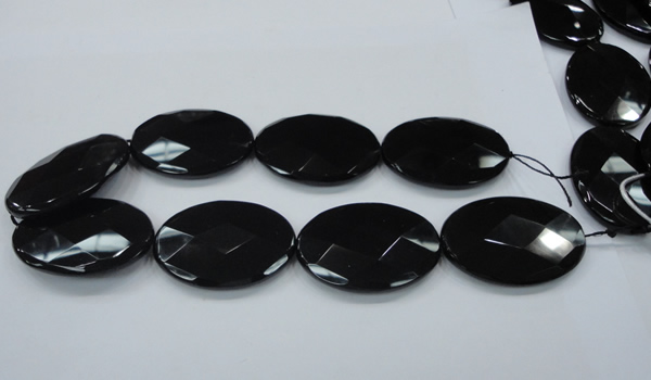 CAB323 15.5 inches 35*50mm faceted oval black agate gemstone beads