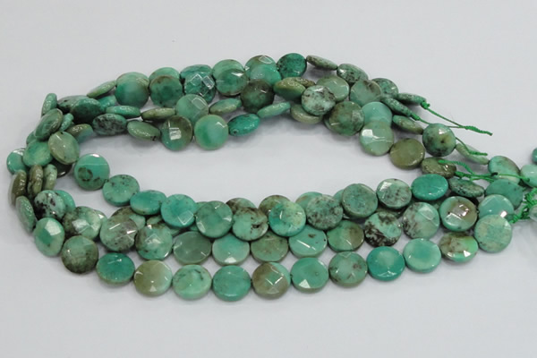 CAB33 15.5 inches 14mm faceted coin green grass agate gemstone beads