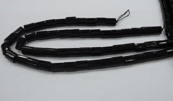 CAB334 15.5 inches 10*14mm faceted column black agate gemstone beads