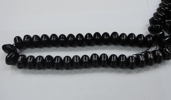 CAB341 15.5 inches 12*18mm hexagon rondelle black agate gemstone beads