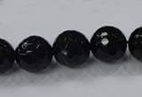 CAB345 15.5 inches 14mm faceted round black agate gemstone beads