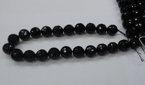 CAB345 15.5 inches 14mm faceted round black agate gemstone beads