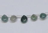 CAB414 15.5 inches 7*9mm flat teardrop moss agate gemstone beads