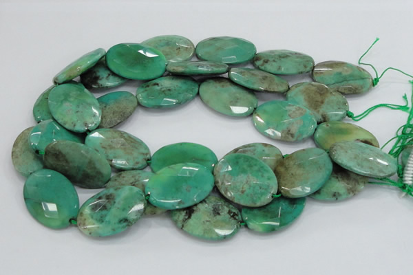 CAB43 15.5 inches 25*35mm faceted oval green grass agate beads