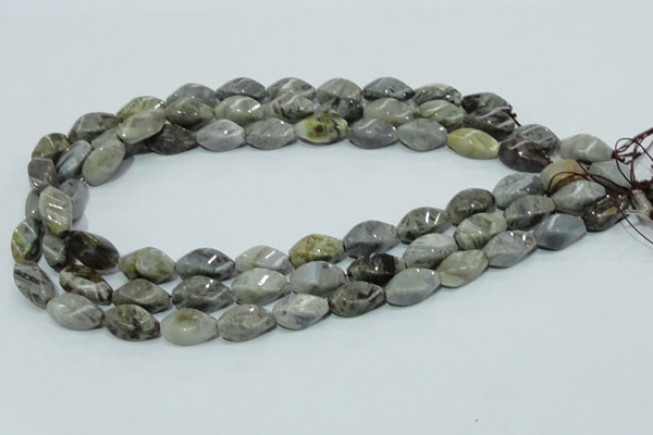 CAB569 15.5 inches 8*16mm twisted rice silver needle agate gemstone beads