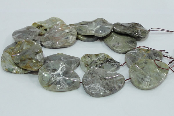 CAB578 15.5 inches 40*50mm wavy teardrop silver needle agate beads