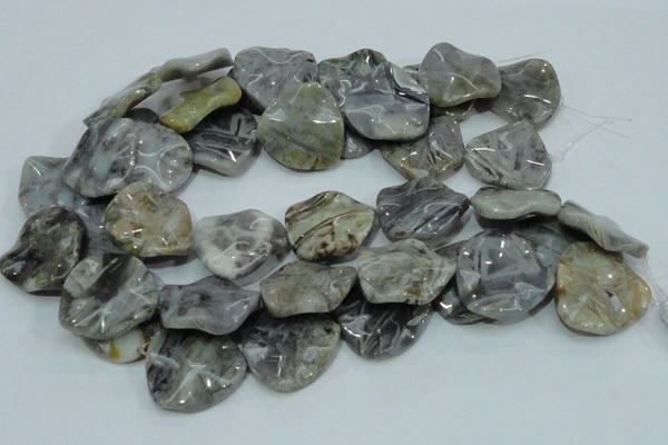 CAB579 15.5 inches 30*30mm wavy triangle silver needle agate beads