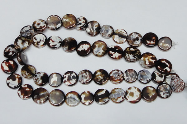 CAB627 15.5 inches 15mm flat round leopard skin agate beads wholesale