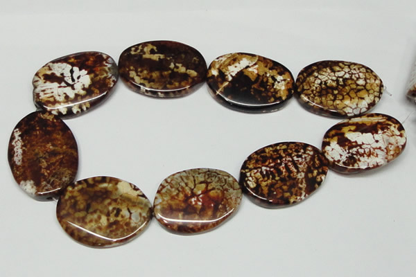 CAB635 15.5 inches 30*40mm twisted oval leopard skin agate beads