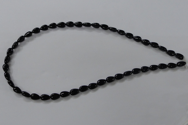 CAB744 15.5 inches 6*8mm flat teardrop black agate gemstone beads