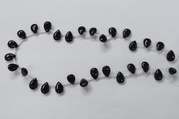 CAB771 15.5 inches 9*13mm top-drilled flat teardrop black agate beads