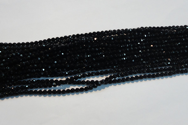 CAB782 15.5 inches 4mm faceted round black agate gemstone beads