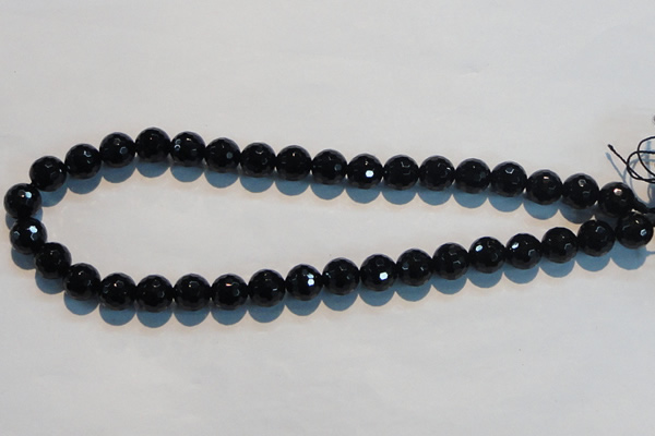 CAB784 15.5 inches 12mm faceted round black agate gemstone beads