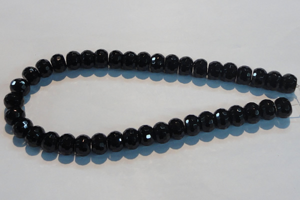 CAB787 15.5 inches 10*14mm faceted rondelle black agate gemstone beads