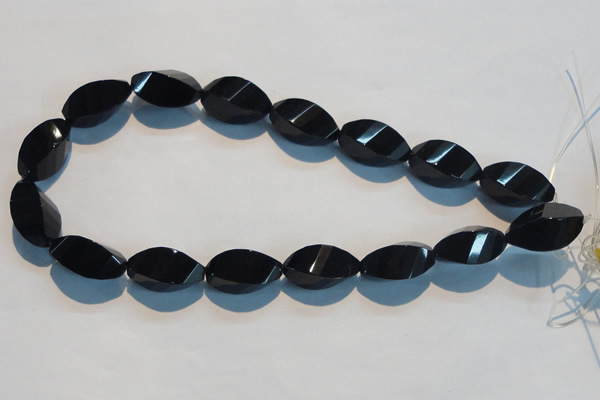 CAB797 15.5 inches 12*24mm faceted & twisted rice black agate beads