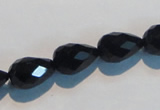 CAB799 15.5 inches 9*14mm faceted teardrop black gemstone agate beads