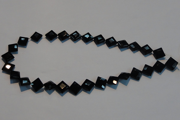 CAB803 15.5 inches 10*10mm faceted diamond black gemstone agate beads