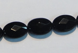 CAB807 15.5 inches 12*16mm faceted oval black gemstone agate beads