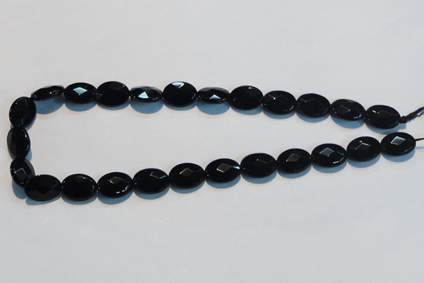 CAB807 15.5 inches 12*16mm faceted oval black gemstone agate beads