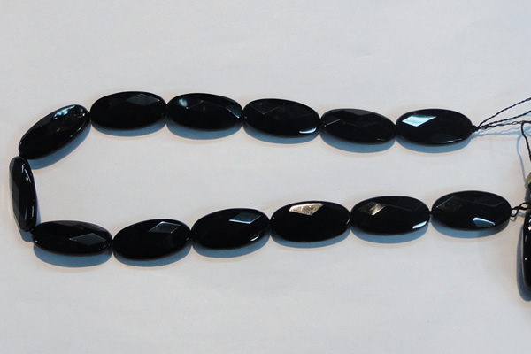 CAB808 15.5 inches 15*30mm faceted oval black gemstone agate beads