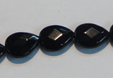 CAB812 15.5 inches 12*15mm faceted & flat teardrop black agate beads