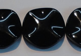 CAB827 15.5 inches 30mm wavy coin black agate gemstone beads wholesale