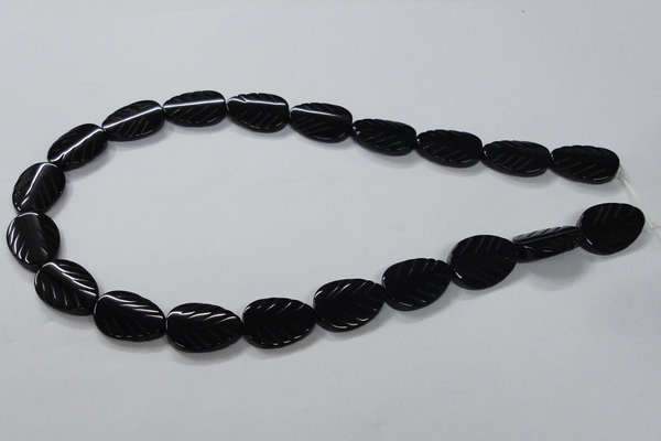 CAB853 15.5 inches 15*20mm leaf black agate gemstone beads wholesale