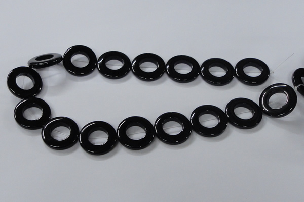 CAB856 15.5 inches 25mm donut black agate gemstone beads wholesale