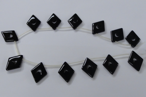 CAB870 22*40mm top-drilled rhombic black agate gemstone beads wholesale