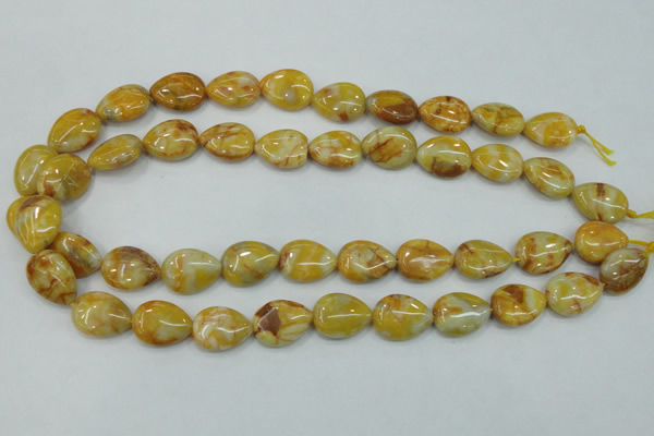 CAB940 15.5 inches 13*18mm flat teardrop yellow crazy lace agate beads