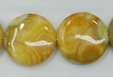 CAB945 15.5 inches 25mm flat round yellow crazy lace agate beads