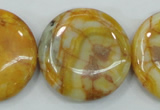 CAB946 15.5 inches 30mm flat round yellow crazy lace agate beads