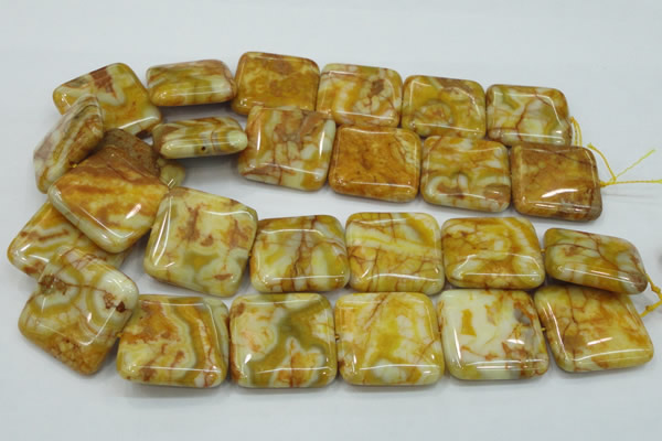 CAB948 15.5 inches 30*30mm square yellow crazy lace agate beads