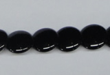 CAB982 15.5 inches 14mm flat round black agate gemstone beads wholesale