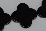 CAB991 15.5 inches 30*30mm flower black agate gemstone beads wholesale