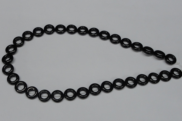 CAB996 15.5 inches 12mm donut black agate gemstone beads wholesale