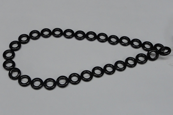 CAB997 15.5 inches 14mm donut black agate gemstone beads wholesale