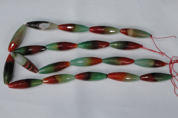 CAG1020 15.5 inches 12*40mm faceted rice rainbow agate beads