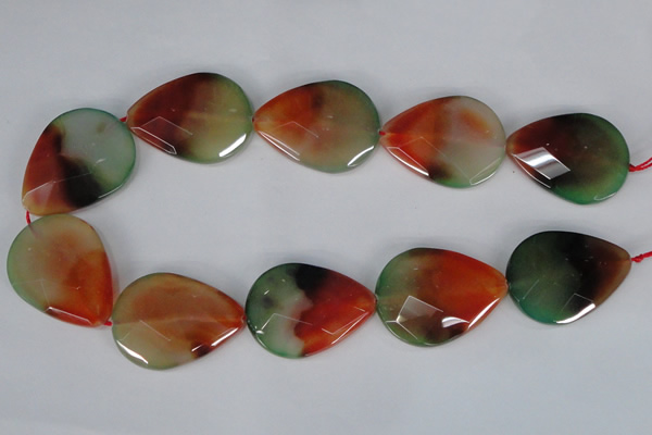 CAG1072 15.5 inches 30*40mm faceted flat teardrop rainbow agate beads