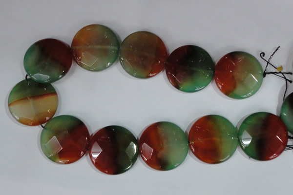 CAG1082 15.5 inches 35mm faceted coin rainbow agate beads