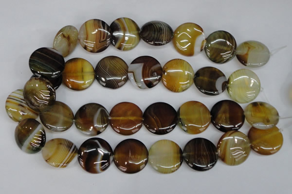 CAG1309 15.5 inches 25mm flat round line agate gemstone beads