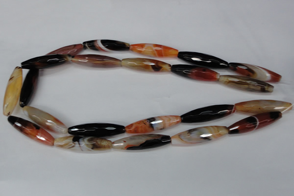 CAG1361 15.5 inches 10*38mm faceted rice line agate gemstone beads