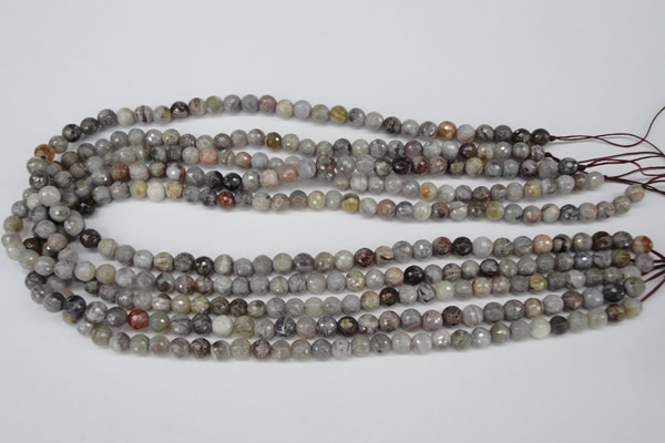 CAG1421 15.5 inches 6mm faceted round silver needle agate beads