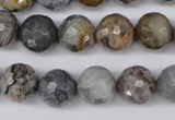 CAG1424 15.5 inches 12mm faceted round silver needle agate beads