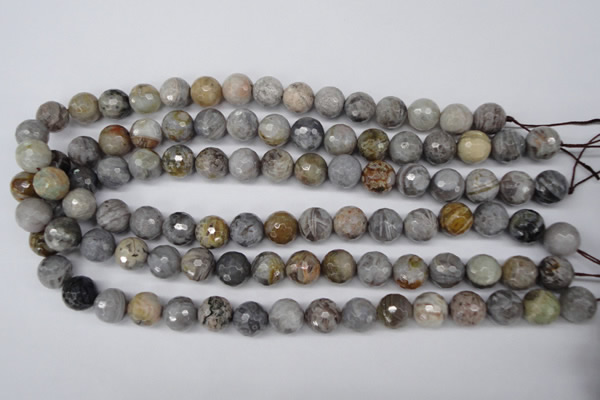 CAG1424 15.5 inches 12mm faceted round silver needle agate beads