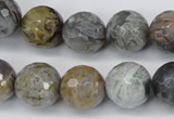 CAG1425 15.5 inches 14mm faceted round silver needle agate beads