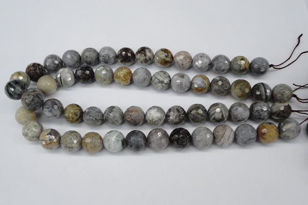 CAG1425 15.5 inches 14mm faceted round silver needle agate beads