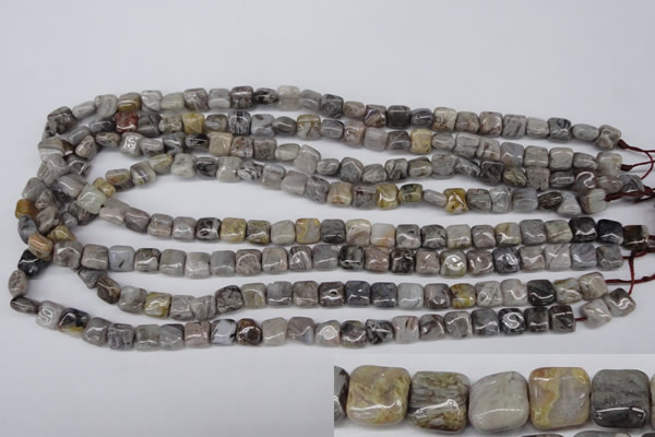 CAG1430 15.5 inches 8*8mm square silver needle agate beads