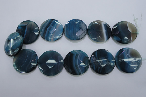 CAG1640 15.5 inches 35mm faceted coin blue agate gemstone beads